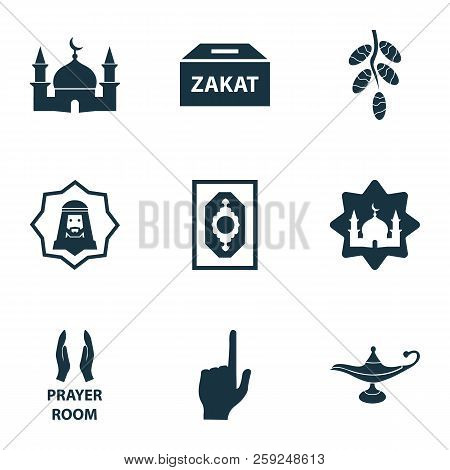 Holiday Icons Set With God, Dates, Masjid And Other Pray  Elements. Isolated Vector Illustration Hol