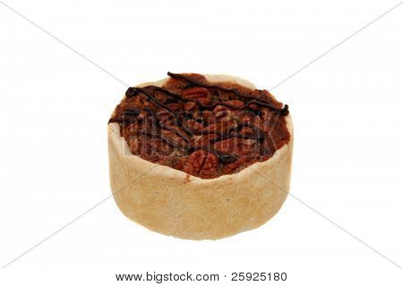 un delizioso pecan crostata aka torta di pecan isolated on white con spazio per il vostro testo