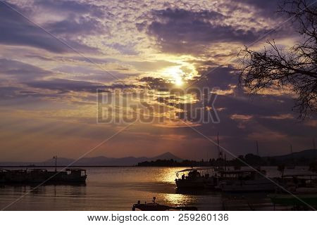 Sunset Sea Landscape Of Eretria As Seen From Dreams Island Euboea Greece