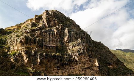 Pinkuylluna, Inca Storehouses At Ollantaytambo Archaeological Site At Cuzco Province, Peru