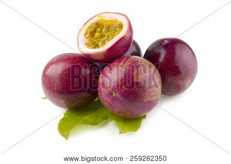 Stack Image Of Passion Fruit Isolated On A White Background With Clipping Path