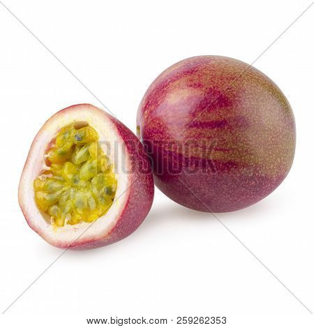 Stack Image Of Passion Fruit Isolated On A White Background With Clipping Path