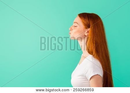 Profile Side View Photo Of Lovely, Cute, Beautiful, Sweet, Gorgeous, Nice Young Woman Closed Eyes An