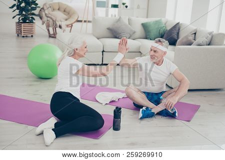 Two Adorable Healthy Charming Nice Stylish Cheerful Glad Sportive Old Married People, Spouses, Husba