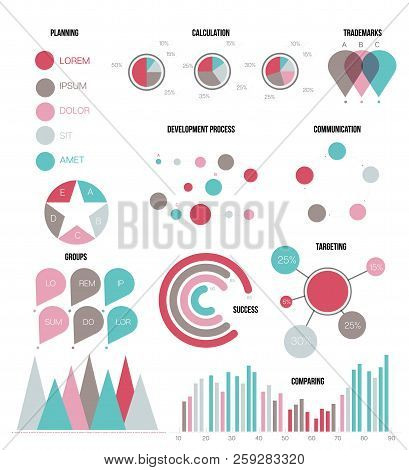 Ads Report Visualisation Inforgaphic Elements Vector Set. Blue, Brown, Pie Chart, Group Diagram, Rat