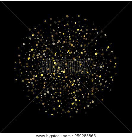 Gold Stars Vector Confetti, Christmas Celebration Background. Bright Sparkles New Year Birthday Part