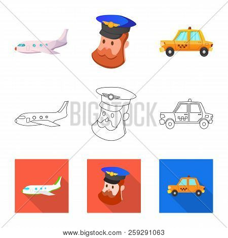 Vector Illustration Of Airport And Airplane Icon. Set Of Airport And Plane Vector Icon For Stock.
