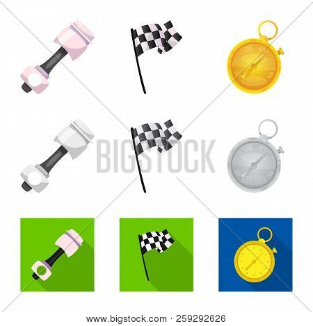 Vector Illustration Of Car And Rally Symbol. Set Of Car And Race Stock Symbol For Web.