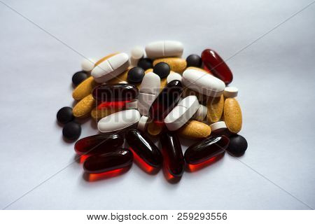 Dietary Supplements In Variety Of Forms, Sizes And Colors