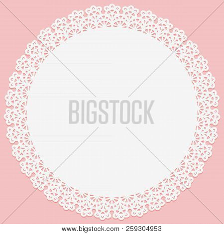 Round Doily With Lace On The Edge On Pink Background. Slhouette Is Suitable For Laser Cutting