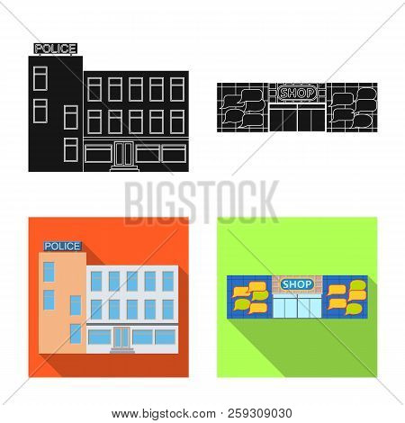Vector Illustration Of Building And Front Sign. Set Of Building And Roof Vector Icon For Stock.