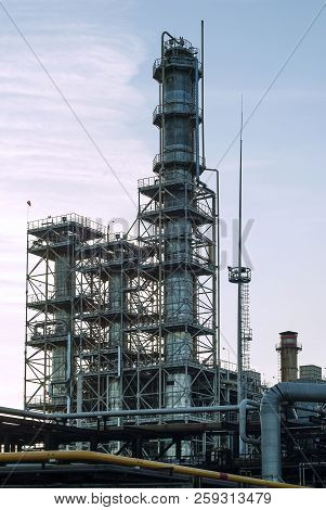 Fluid Catalytic Cracking Unit (fcc) In A Modern Chemical Factory. Equipment Of Oil Refinery.