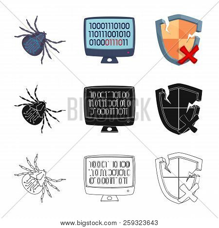 Vector Illustration Of Virus And Secure Icon. Set Of Virus And Cyber Stock Symbol For Web.