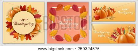 Thanksgiving Day Festival Banner Set. Realistic Illustration Of Thanksgiving Day Festival Banner Set