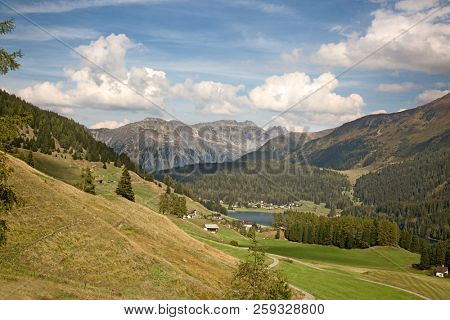 Autumn landscape surrounding Parsennbahn route in Davos, Switzerland
