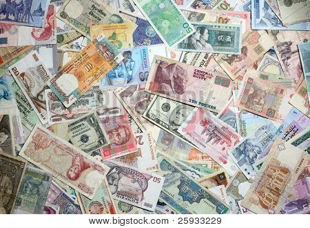 Textura de billetes exóticos de Asia, África y Europa Oriental