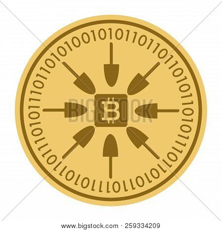 Golden Coin With Bitcoin Sign. Money And Finance Symbol Cryptocurrency. Vector Illustration Isolated