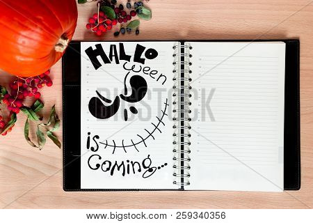 Halloween. Spooky And Horrible Painted With Black Marker In The Office Notebook Jack Skellington Wai