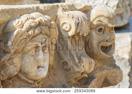 Theatrical Mask Relief Of Ancient Town Of Myra In The Lycia Region Of Anatolia , Modern Day Demre, T