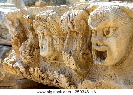 Theatrical Mask Relief Of Ancient Town Of Myra In The Lycia Region Of Anatolia , Modern Day Demre, T