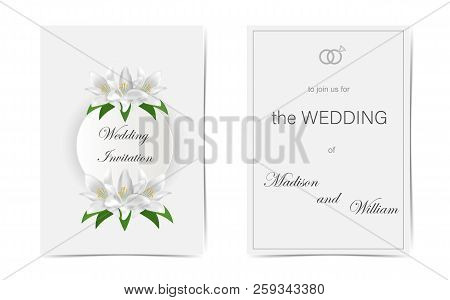 Wedding Invitation With White Lilies. Vector Illistration