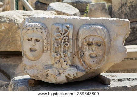 Theatrical Mask Relief Of Ancient Town Of Myra In The Lycia Region Of Anatolia , Modern Day Demre, T