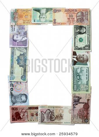 Marco de Asia, África y Europa Oriental billetes exóticos aislado en blanco