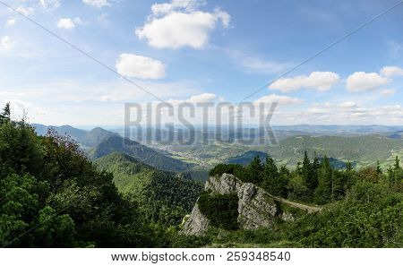 Panoramic View From The Little Rozsutec Hill In The Vratna Valley At The National Park Mala Fatra, S