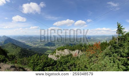 Panoramic View From The Little Rozsutec Hill In The Vratna Valley At The National Park Mala Fatra