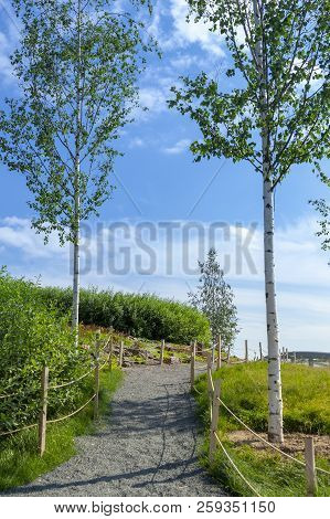 Moscow - July 29, 2018: Zaryadye Park With The Modern Amphitheater In Moscow, Russia. Zaryadye Is On