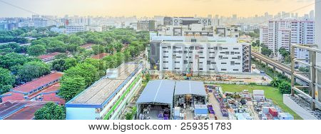 Panoramic Aerial View Construction Site Foundation Works At Eunos Neighborhood, Singapore