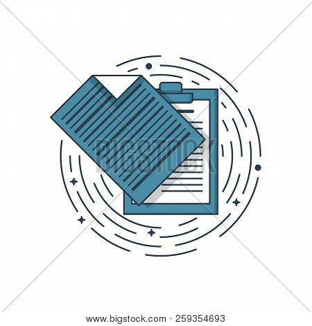 Vector Business Illustration Of Blue Colors Folder Page And Document. Graphic Design Concept Of Prod