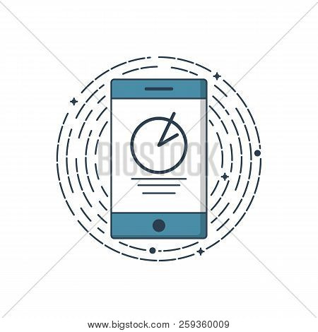 Vector Business Illustration Of Blue Colors Mobile Smart Phone In Filed Line Style. Graphic Design C