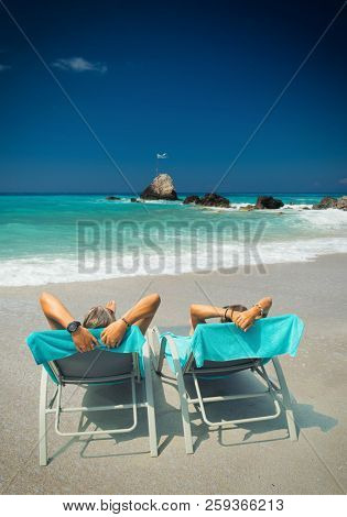 Couple at the beach in Greece