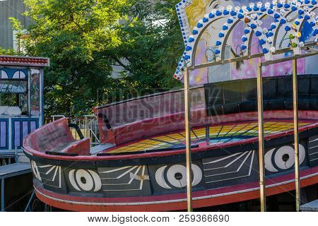 September 9, 2018; Seoul, South Korea: Old Dirty Tilt A Whirl Decaying At Bankrupt Amusement Park.