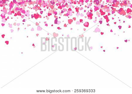 Valentines Day Background. Confetti Hearts Petals Falling. Heart Shapes Isolated On White Background