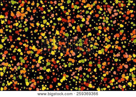 Autumn Background With Colorful Leaves On Dark Background. Abstract Colorful Falling Leaves Backgrou