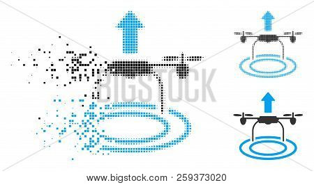 Start Drone Icon In Fragmented, Dotted Halftone And Entire Versions. Fragments Are Organized Into Ve