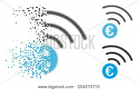 Euro Announce Icon In Dispersed, Dotted Halftone And Original Variants. Particles Are Composed Into 