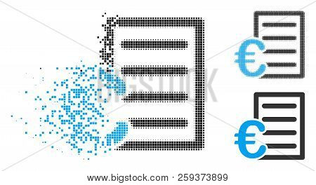 Euro Pricelist Icon In Dissolved, Dotted Halftone And Solid Variants. Pixels Are Grouped Into Vector