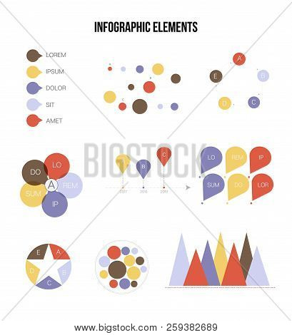 Business Idea Visualisation Inforgaphic Elements Vector Set. Gray, Brown, Orange Pie Chart, Circle D