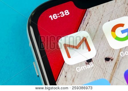 Sankt-petersburg, Russia, September 19, 2018: Google Gmail Application Icon On Apple Iphone X Smartp