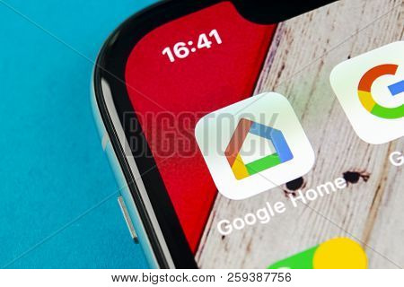 Sankt-petersburg, Russia, September 19, 2018: Google Home Application Icon On Apple Iphone X Smartph