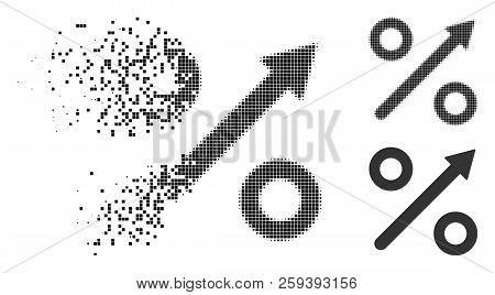 Growing Percent Icon In Fractured, Dotted Halftone And Whole Variants. Pieces Are Arranged Into Vect