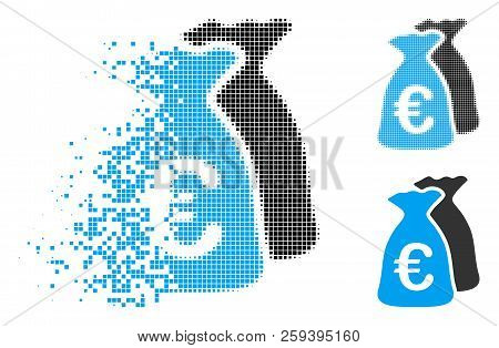Euro Funds Icon In Dispersed, Dotted Halftone And Original Variants. Fragments Are Organized Into Ve
