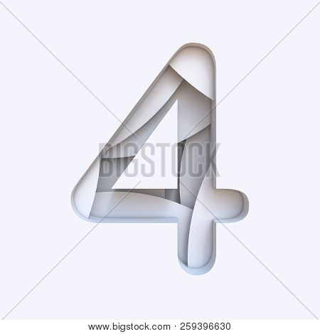 White Abstract Layers Font Number 4 Four 3d Render Illustration Isolated On White Background