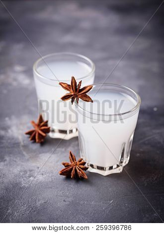 Traditional Greek Ouzo,  Alcohol Drink With Anise