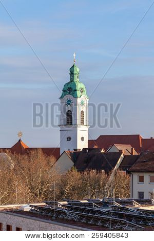 Clock Tower From The Saint Heinrich Parish Church In Fuerth / Germany