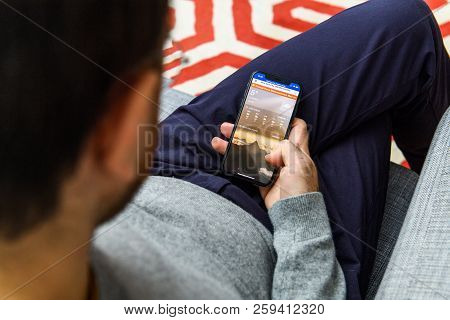 London, Uk - Sep 21, 2018: Man Using The New Apple Iphone Xs With The Immense Oled Retina Display An
