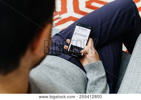 London, Uk - Sep 21, 2018: Man Using The New Apple Iphone Xs With The Immense Oled Retina Display An